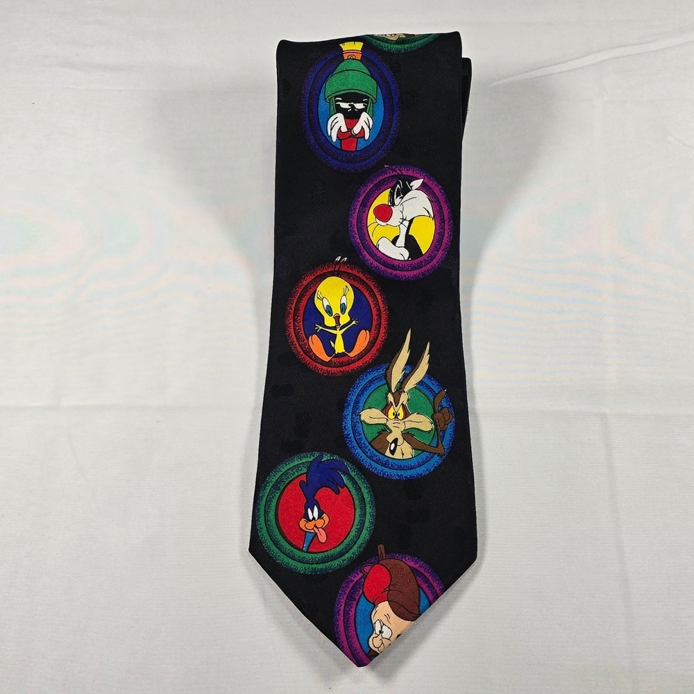 Vintage 1995 Looney Tunes Mania Bugs Bunny Taz Silk Tie Y2K Collectible